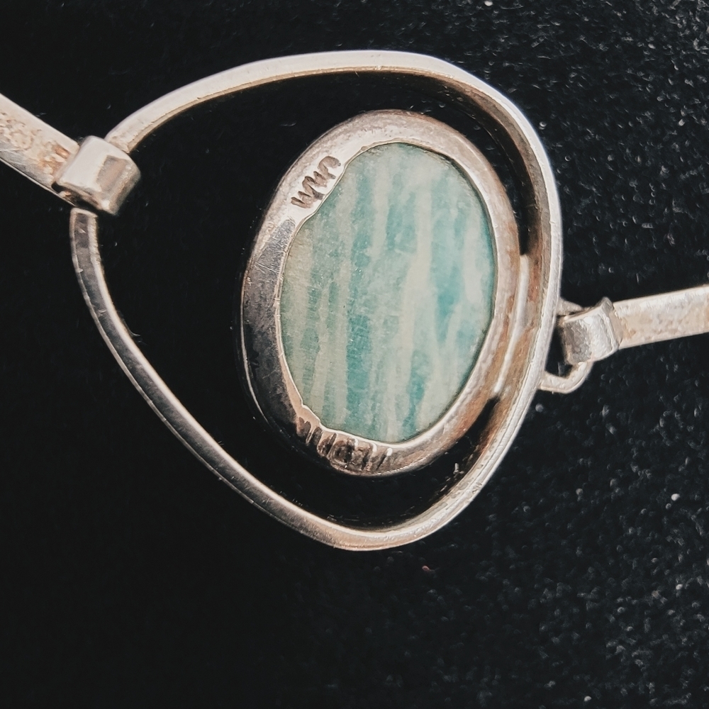 VINTAGE Sterling Silver Bracelet with Amazonite Cabachons - Picture 4 of 7